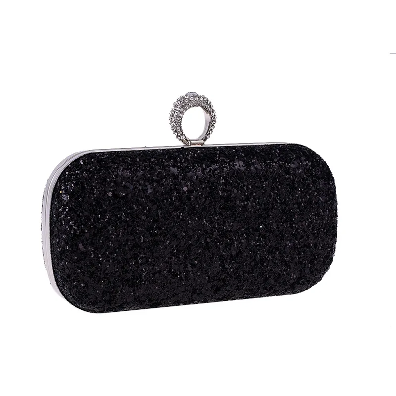 YNSSK Black Sequin Clutch Bag Front View