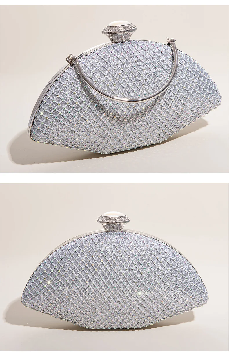 YNSSK Small Sparkling Silver Clutch Bag Front View