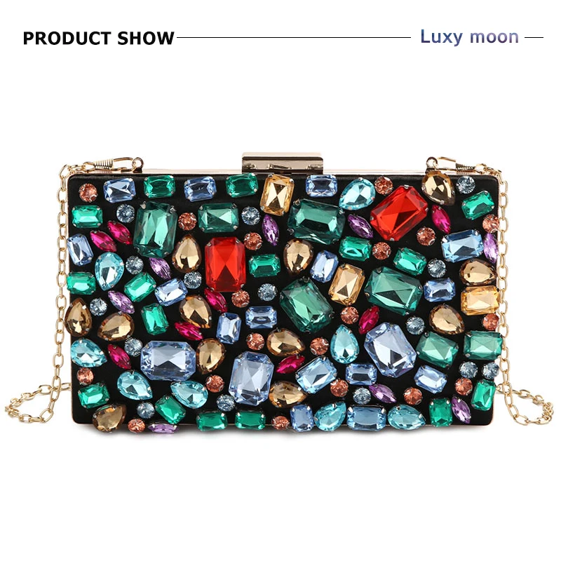 YNSSK Rainbow Crystal Clutch Bag Front View
