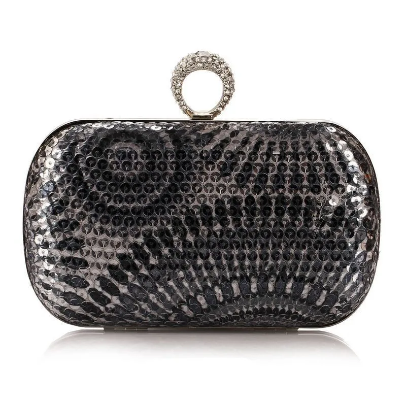YNSSK Black Rainbow Sequin Clutch Bag Front View