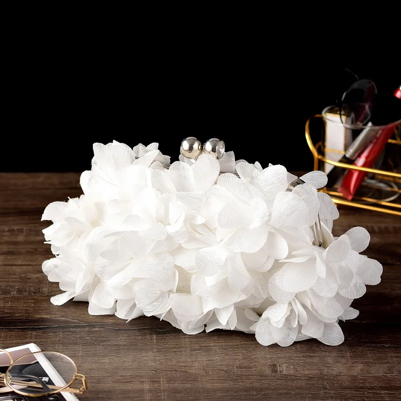 YNSSK White Floral Clutch Bag Front View