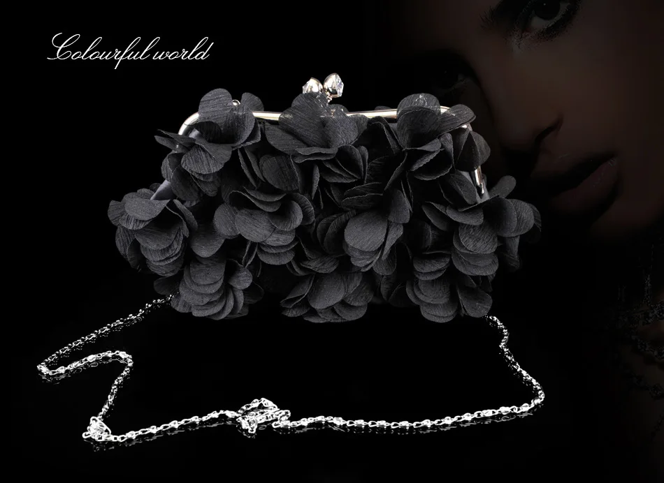 YNSSK Black Floral Clutch Bag Front View