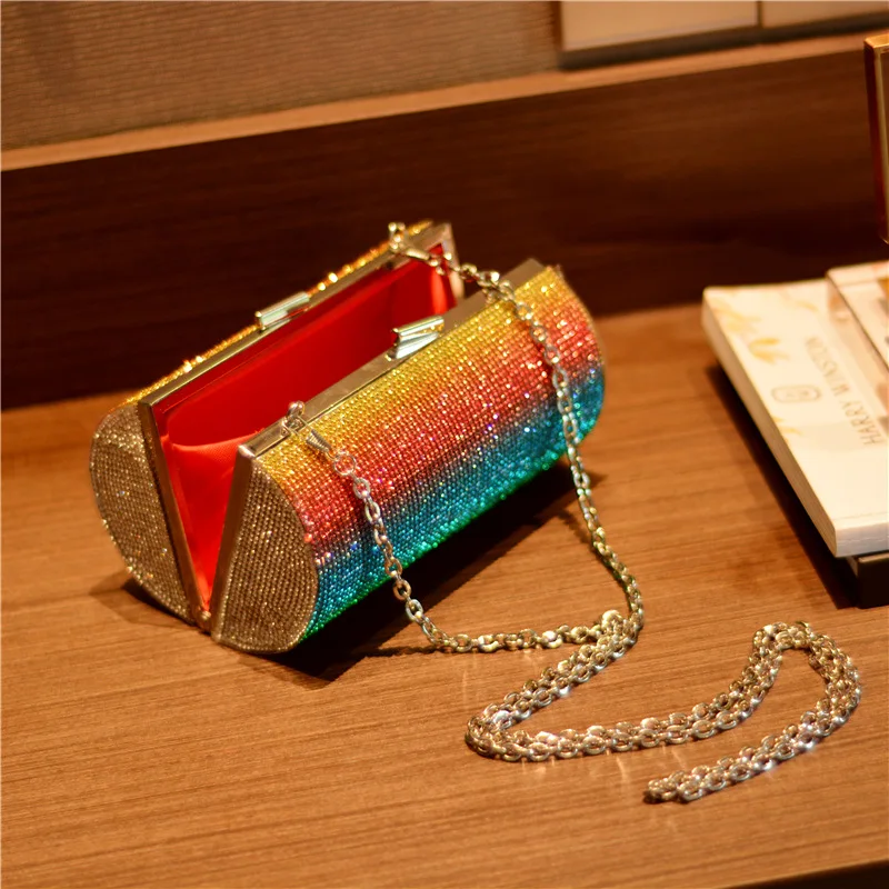 Open and closed status of the YNSSK Rainbow Cylinder Evening Bag