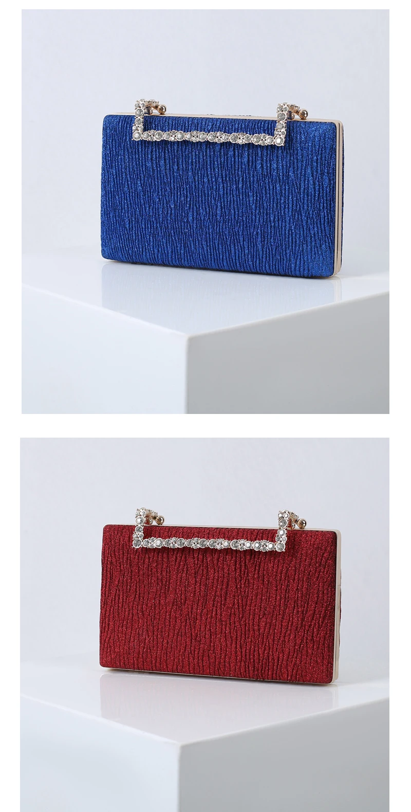 YNSSK Red Velvet Evening Bag Blue and Red Color Front View