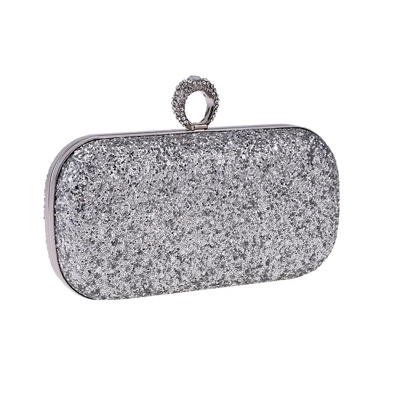 YNSSK Silver Sequin Clutch Bag Front View
