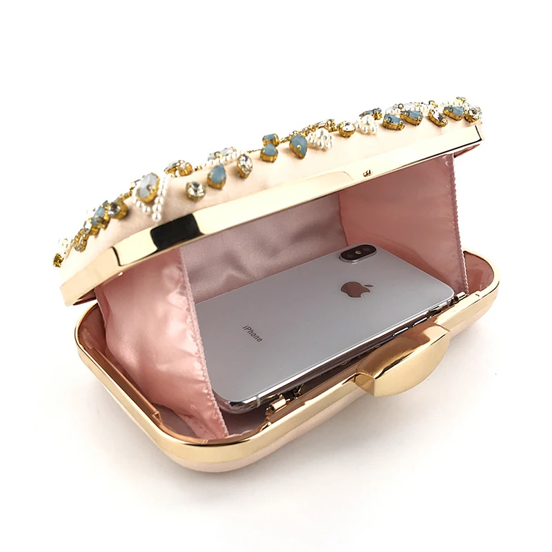 YNSSK Gold Satin Floral Clutch Bag Inside View