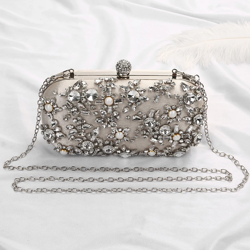 YNSSK Apricot Satin Clutches Evening Bags Front View