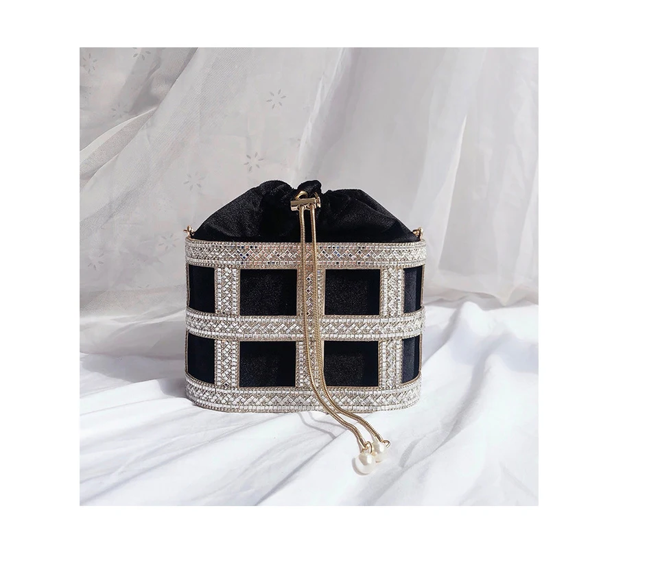 YNSSK Sparkling Case Drawstring Velvet Basket Clutch Bag Front View