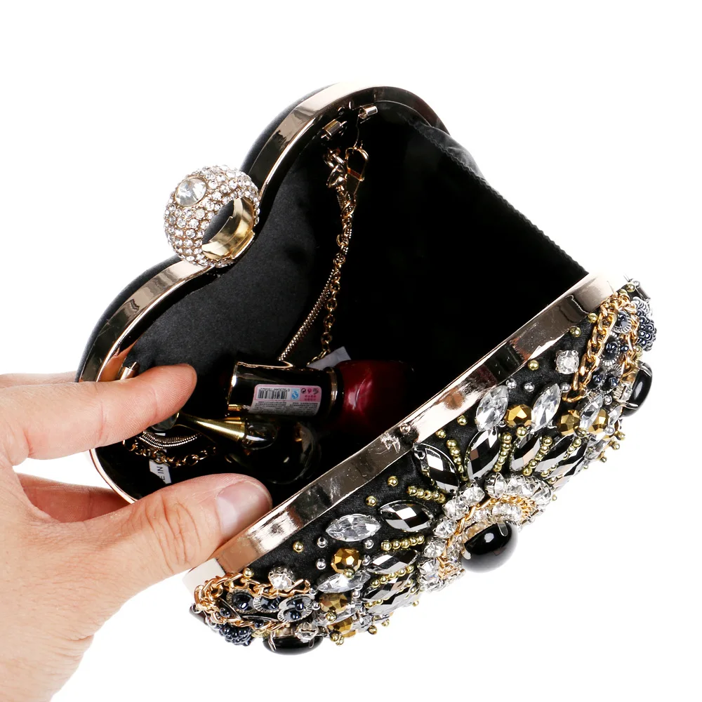 YNSSK Black Clutch Bag with Gold Chain Inside View