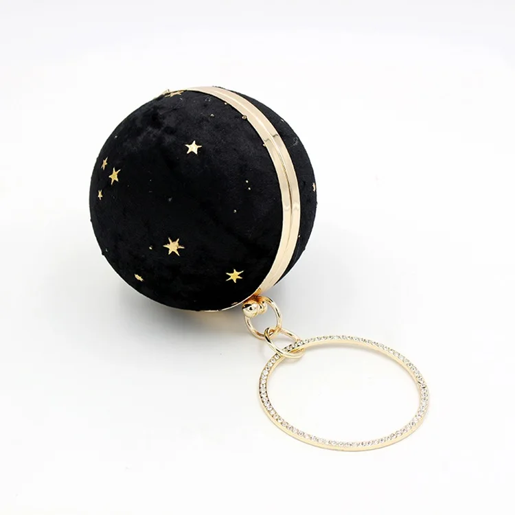 YNSSK Round Black Star Evening Bag with Chain Top View