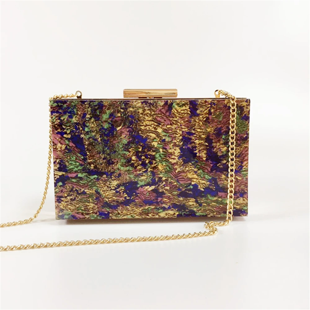 YNSSK Color Painting Personalized Acrylic Clutch Bag with Chain Front View