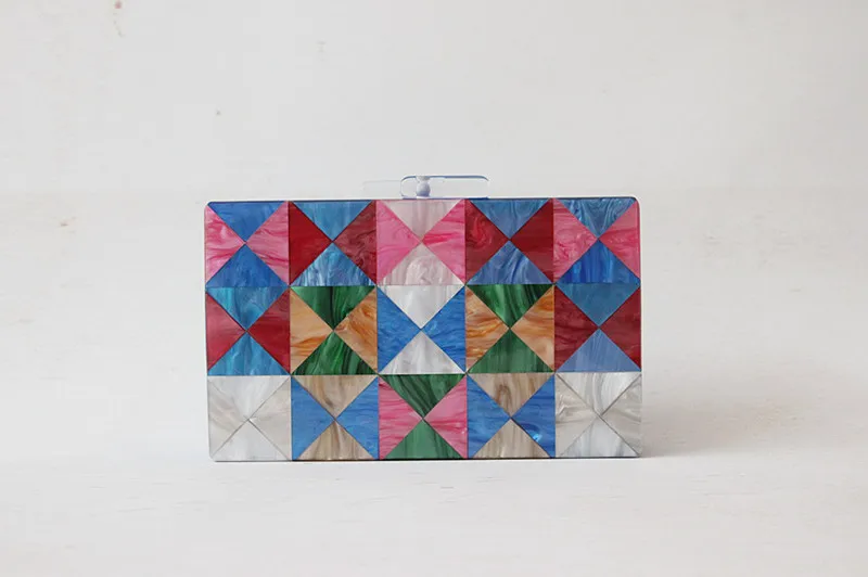 YNSSK Spliced Color Block Acrylic Clutch Bag Front View