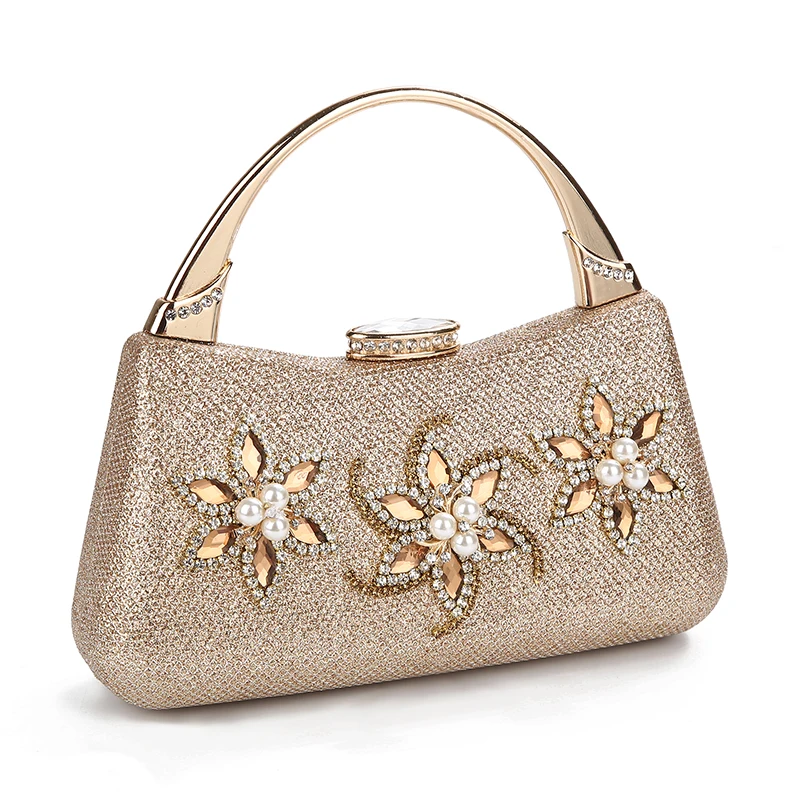 YNSSK Champagne Clutch Bag With Metal Handle Side View