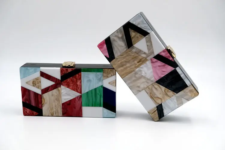 YNSSK Geometric Pattern Color Block Clutch Available Colors