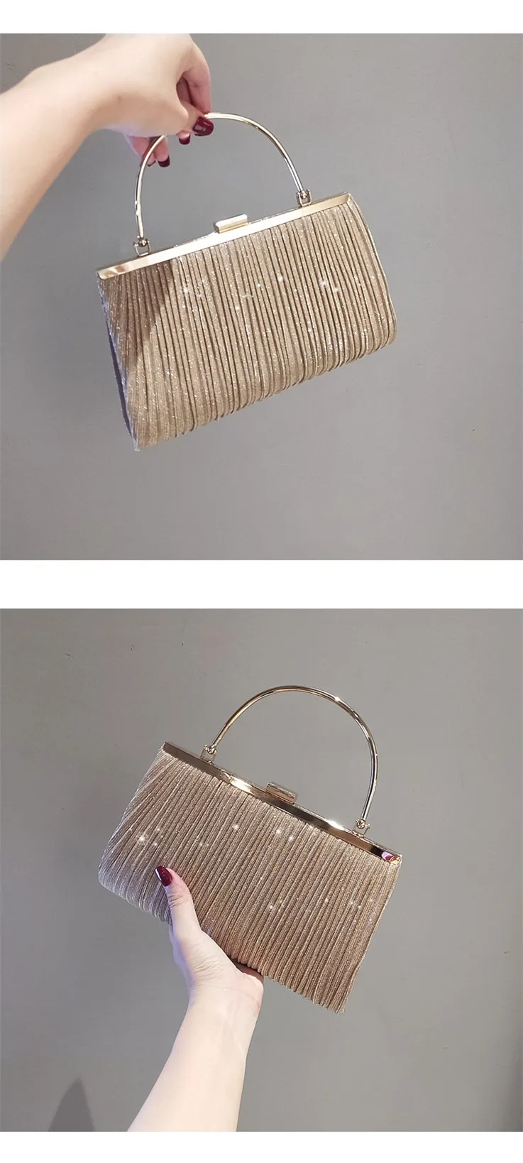 YNSSK Champagine Pleated Velour Clutch Bag Front View