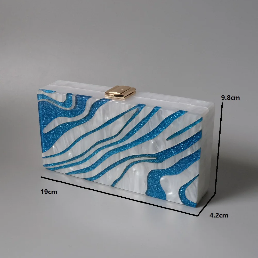 YNSSK Blue and White Spliced Glitter Clutch Size