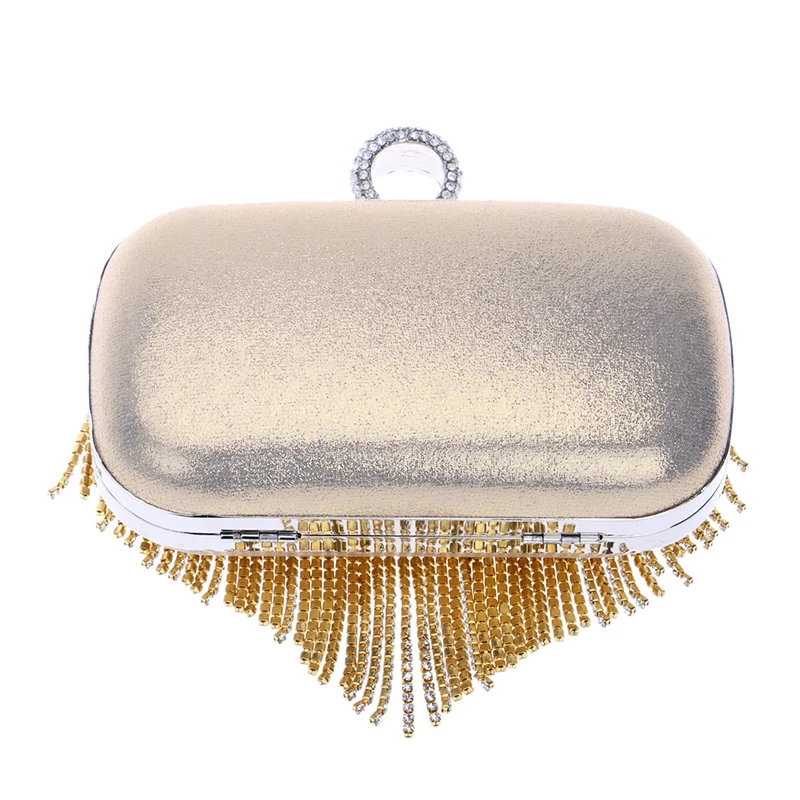 YNSSK Tassel Gold Rhinestone Clutch Bag Back View