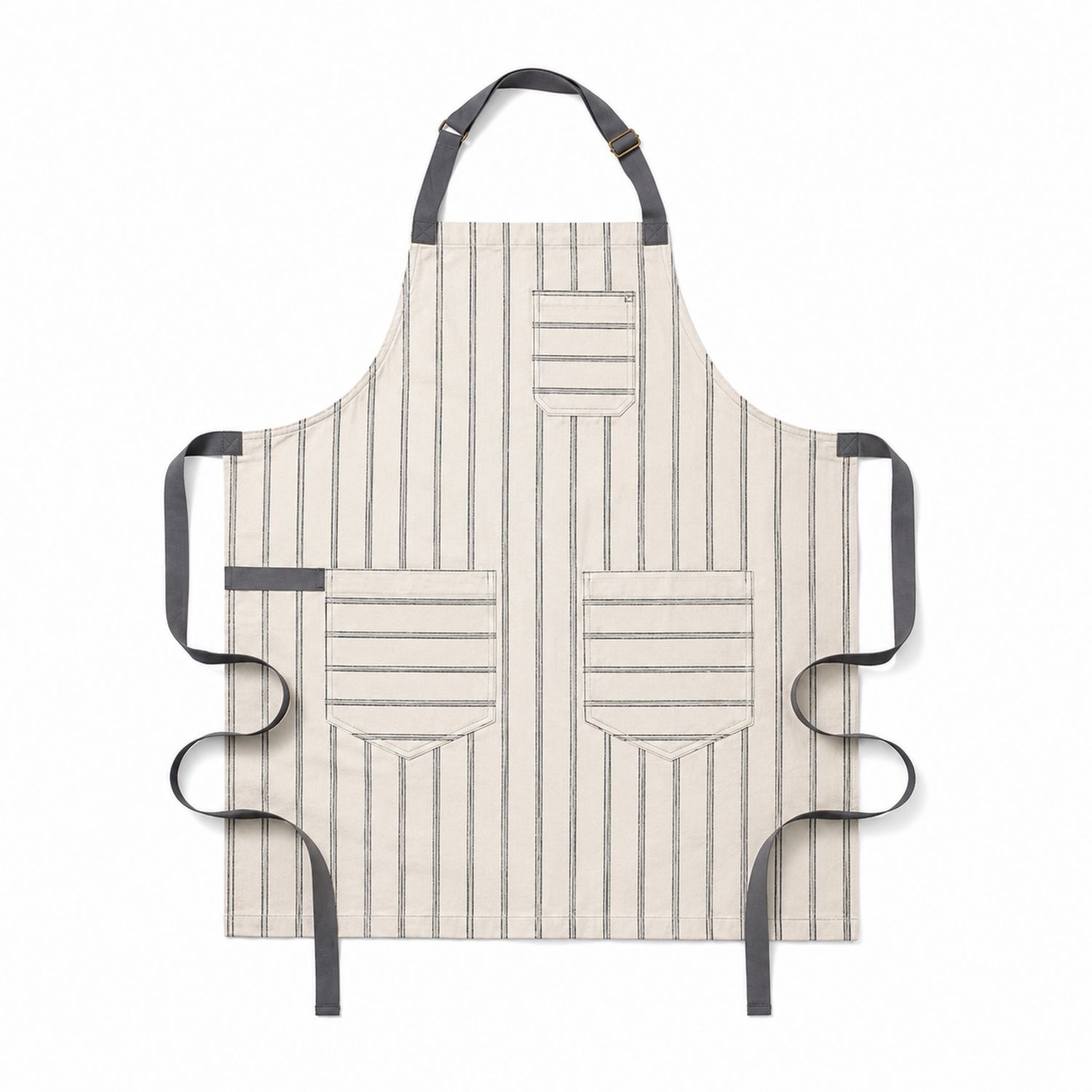 Gestreifte Küchenschürze mit Taschen Beige/Schwarz 85x70cm