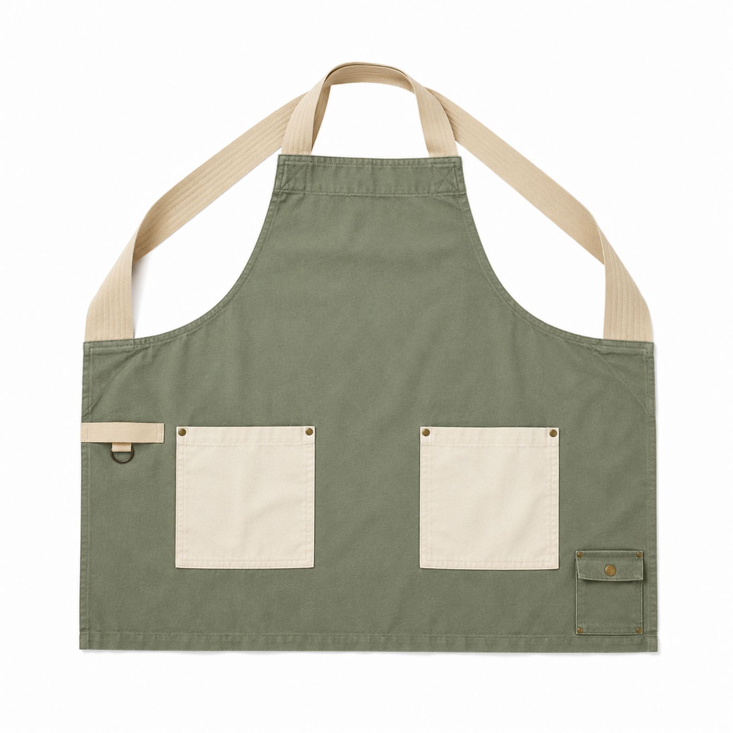 Olivgrüne Schürze mit Taschen und verstellbaren Trägern