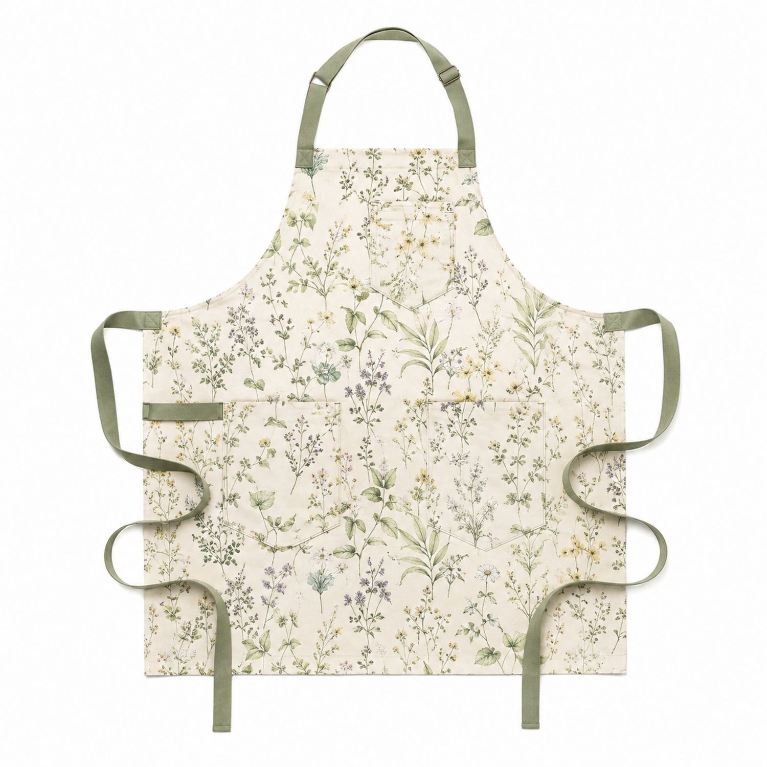 Verstellbare Küchenschürze mit Blumenmuster, Creme/Grün