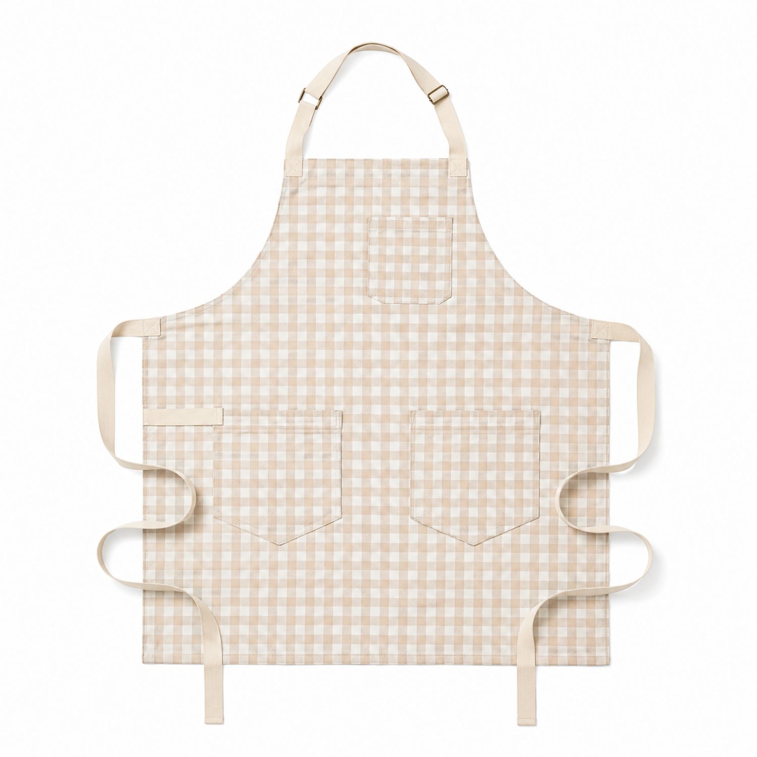 Verstellbare Küchenschürze Beige Karo mit Taschen