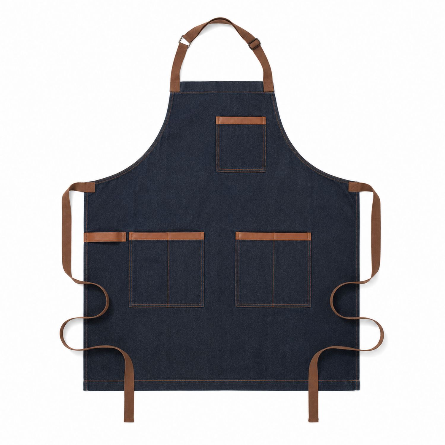 Denim Latzschürze Blau/Braun mit Taschen und Verstellbarem Nackenband