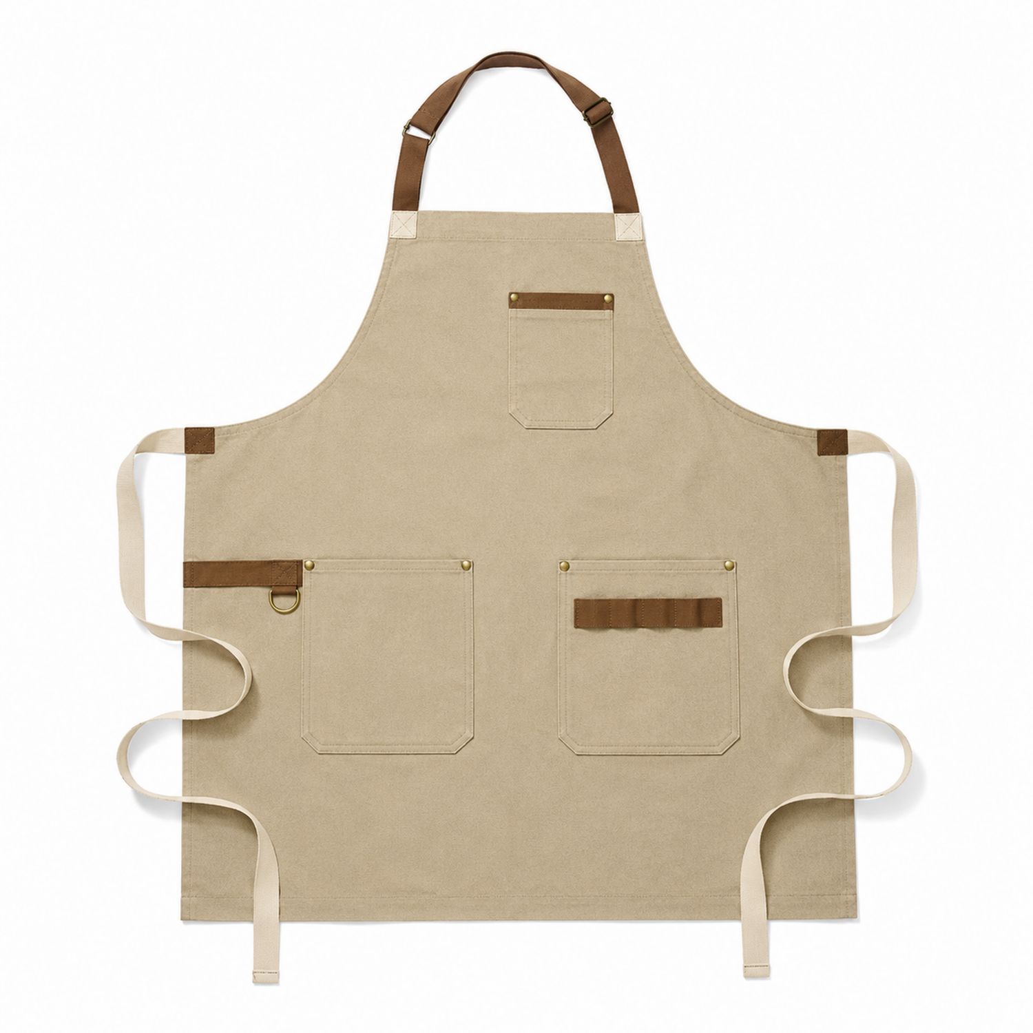Beige Schürze mit Taschen und verstellbarem Nackenband