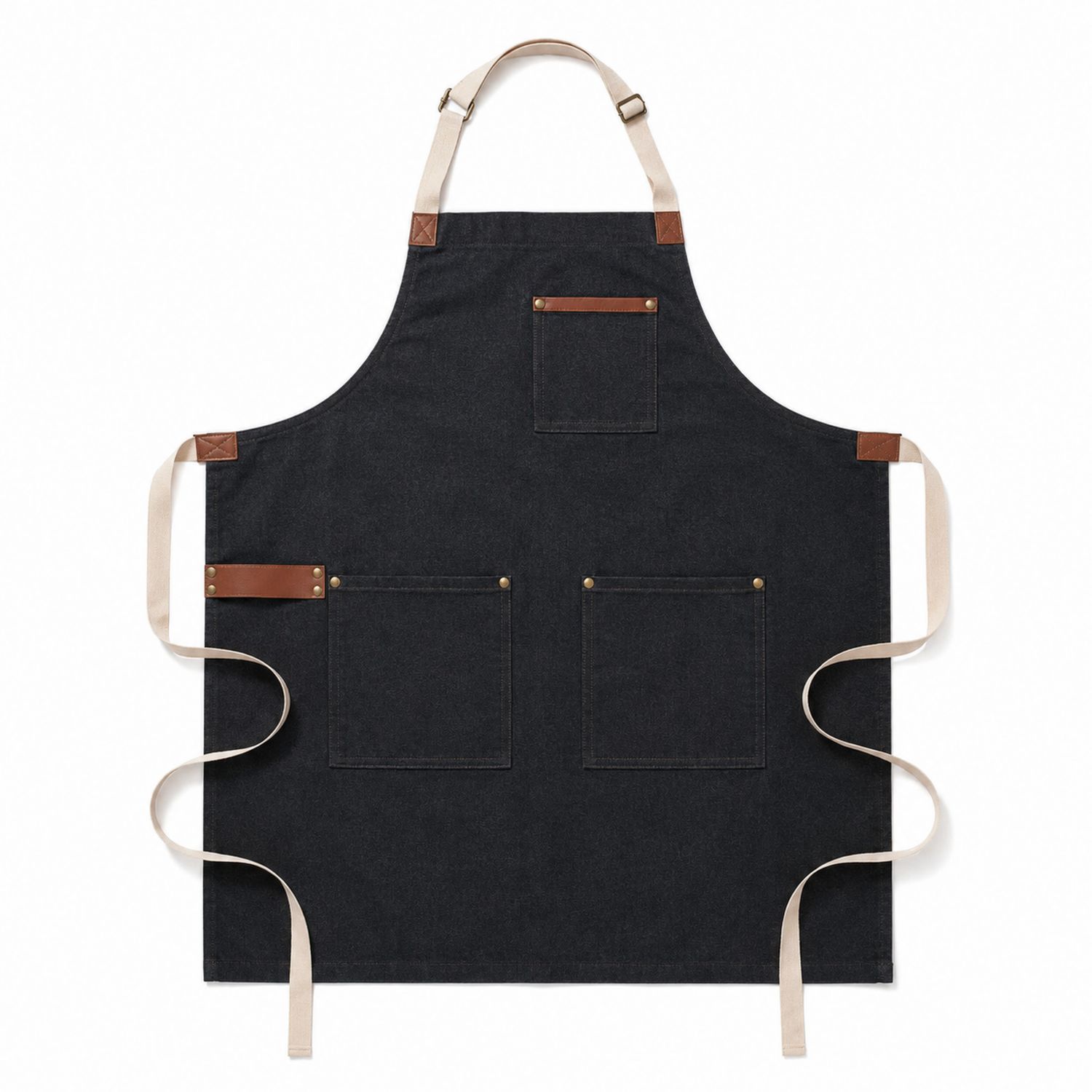 Schwarze Schürze mit Taschen und Verstellbaren Trägern