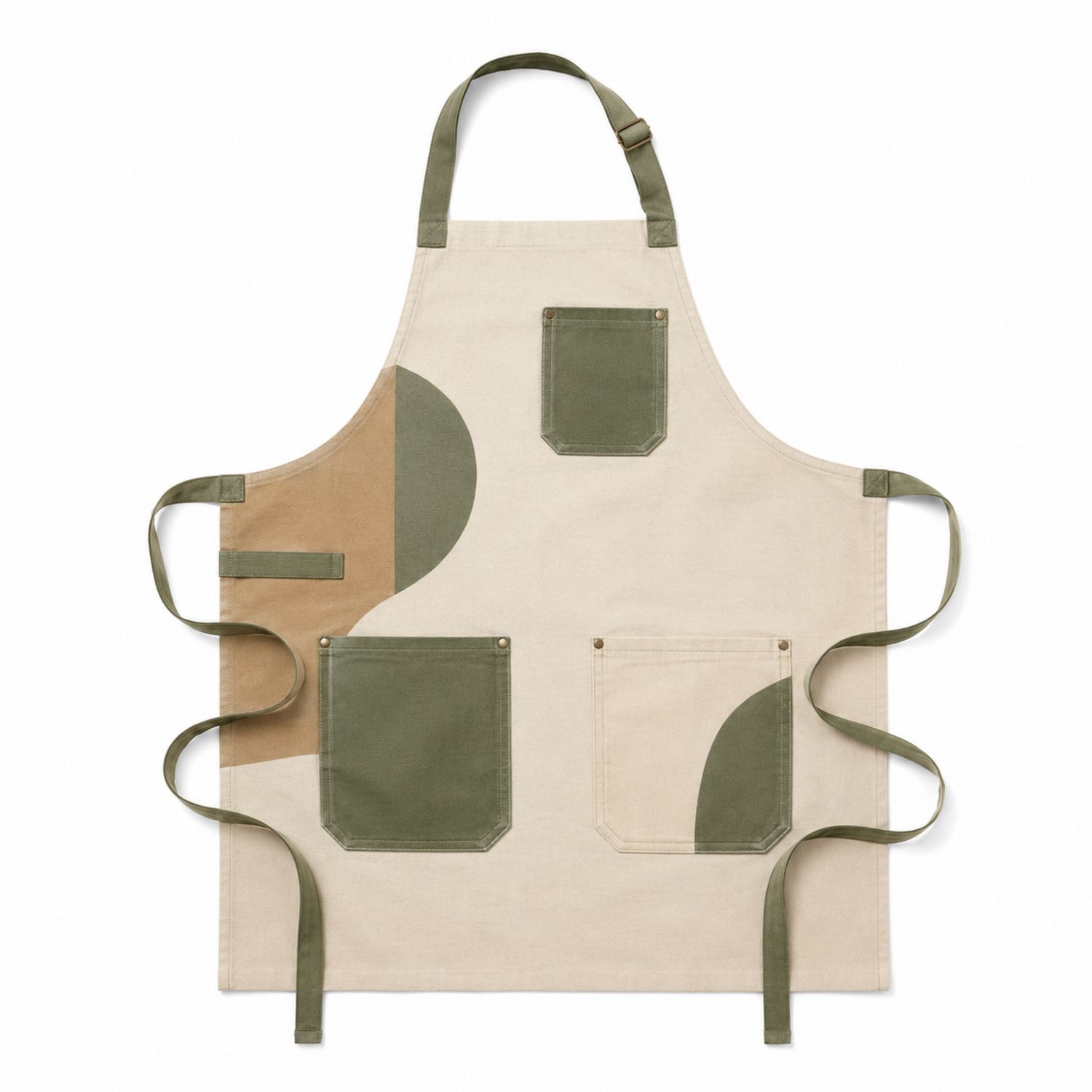 Schürze mit Verstellbarem Nackenband und Taschen Beige/Grün