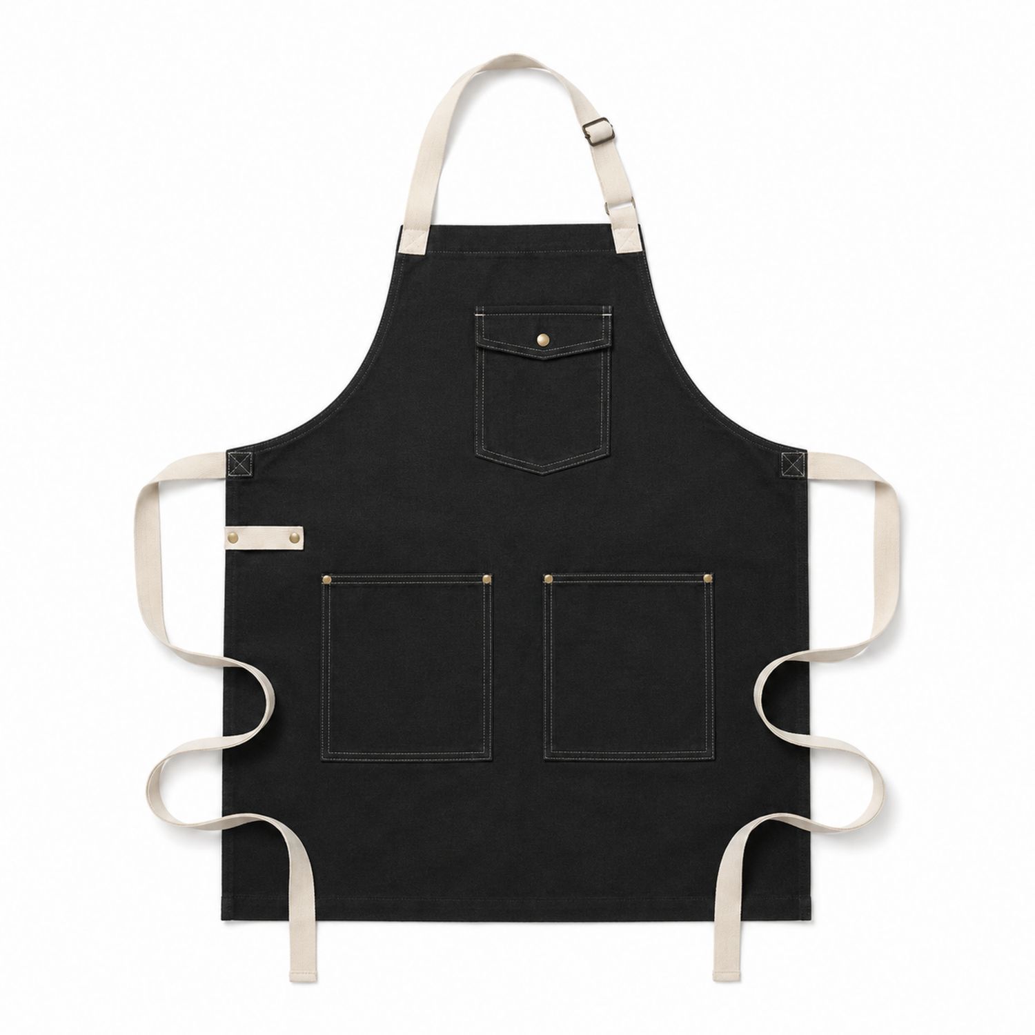 Verstellbare Schürze mit Taschen Schwarz/Beige