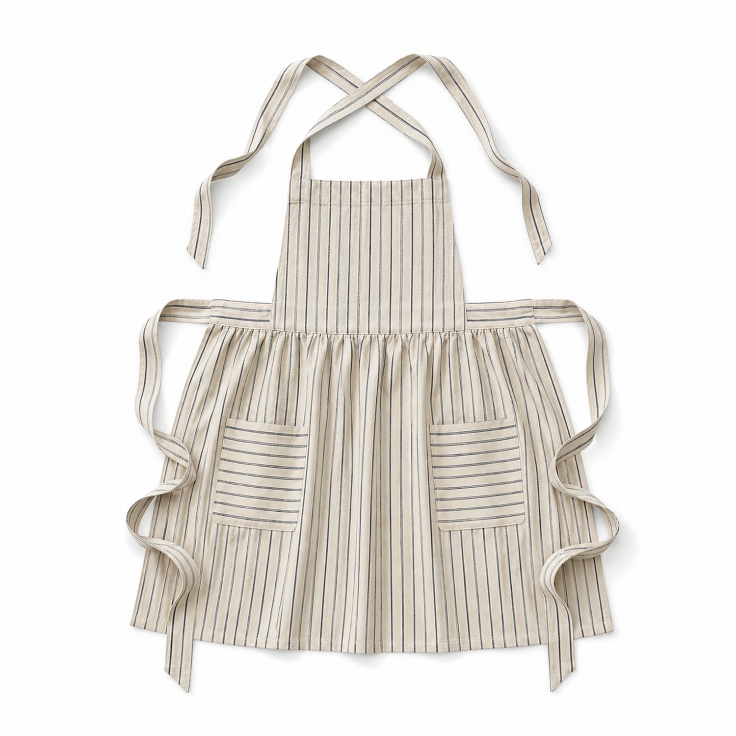 Gestreifte Küchenschürze mit Taschen, Creme/Schwarz