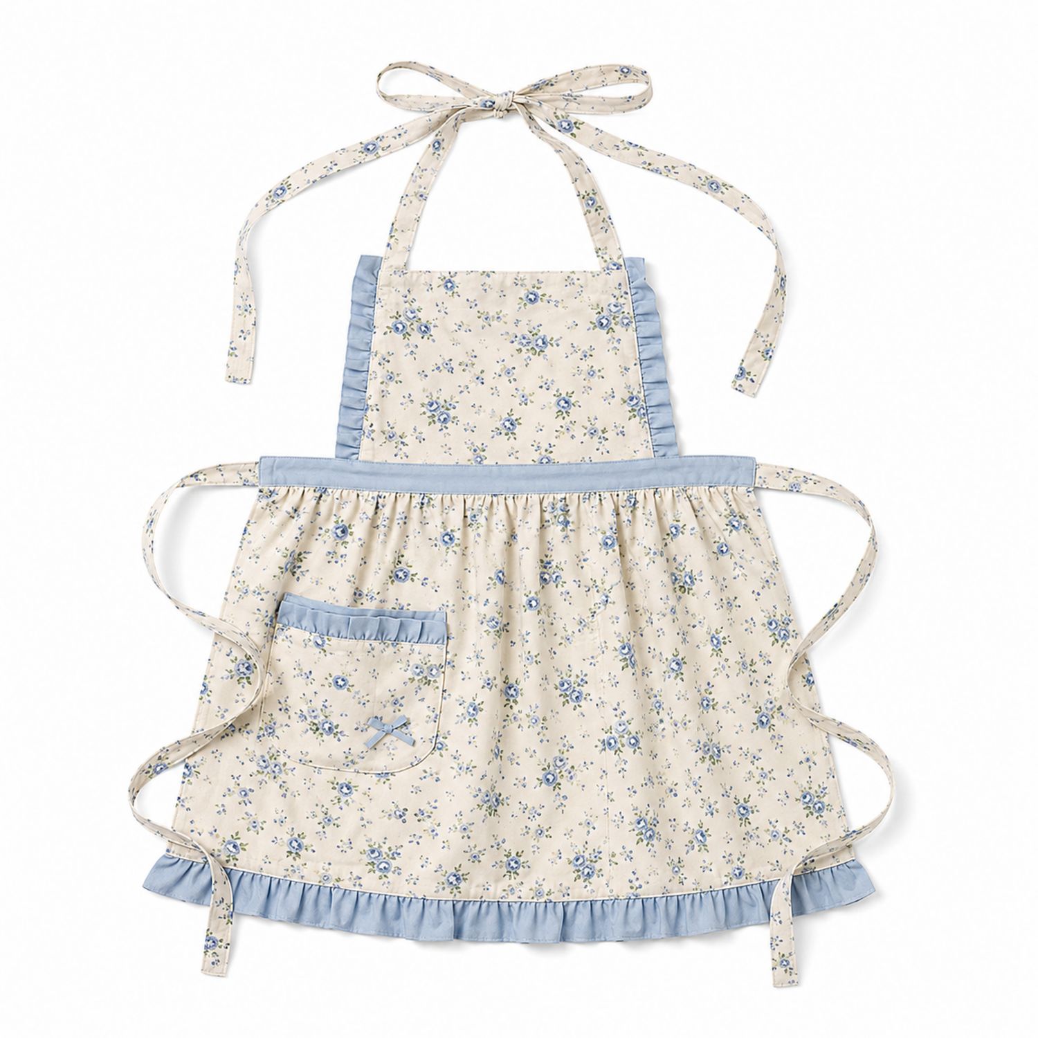 Küchenschürze mit Blumenmuster in Creme und Blau