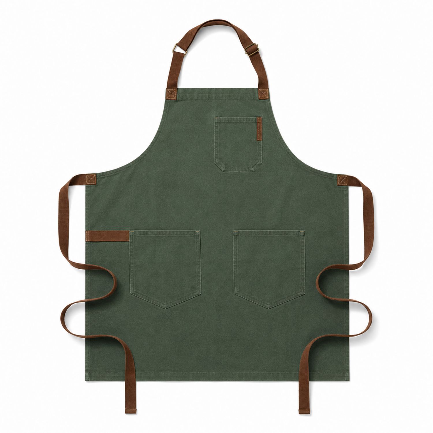 Verstellbare Küchenschürze mit Taschen in Grün/Braun