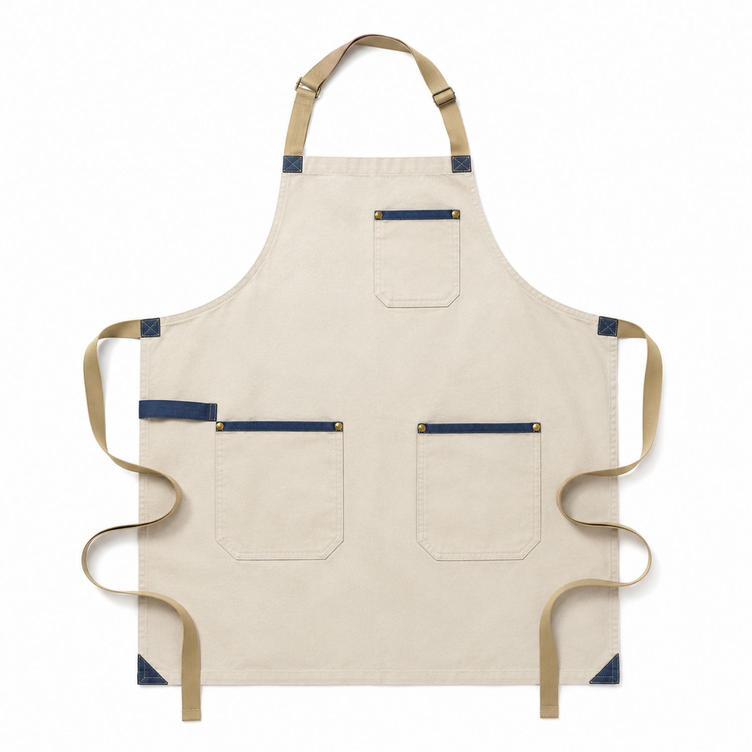 Verstellbare Küchenschürze Beige/Blau mit Taschen