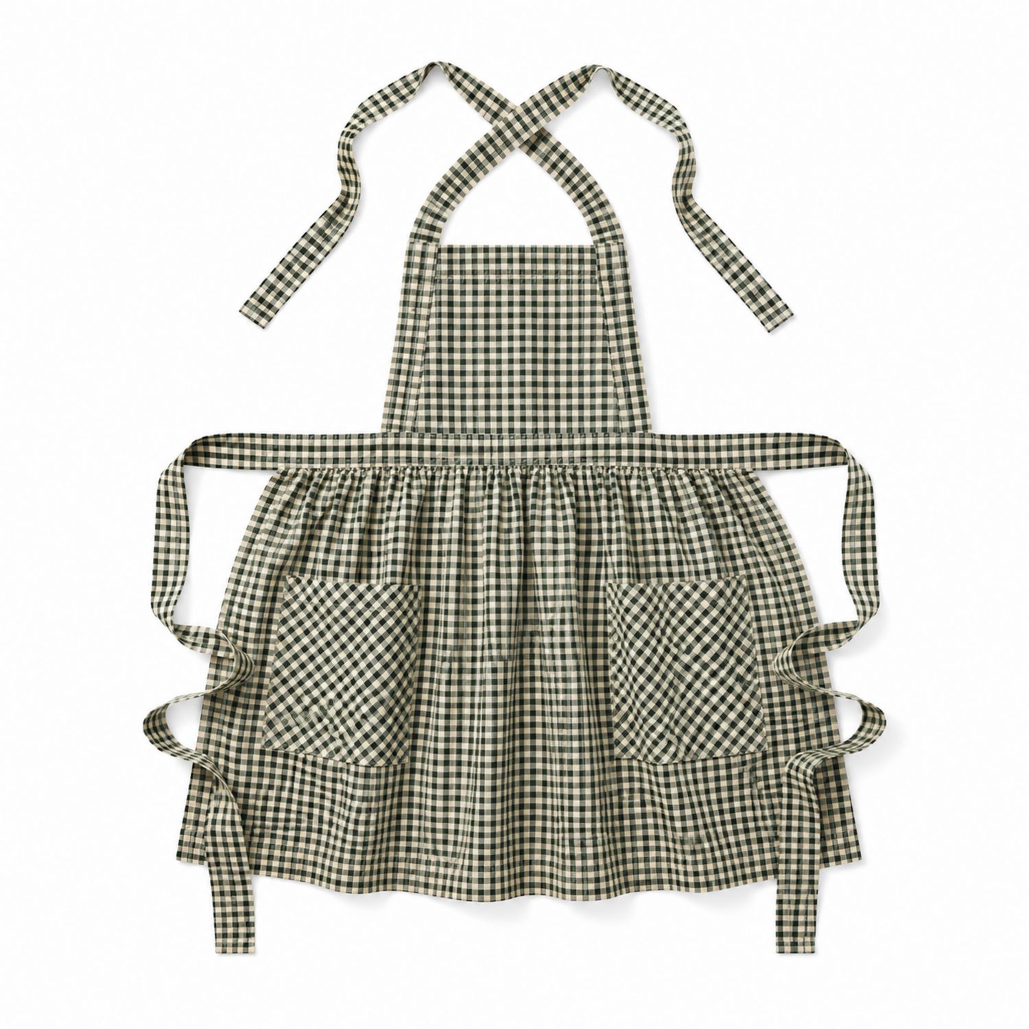 Verstellbare karierte Küchenschürze mit Taschen - Schwarz/Weiß