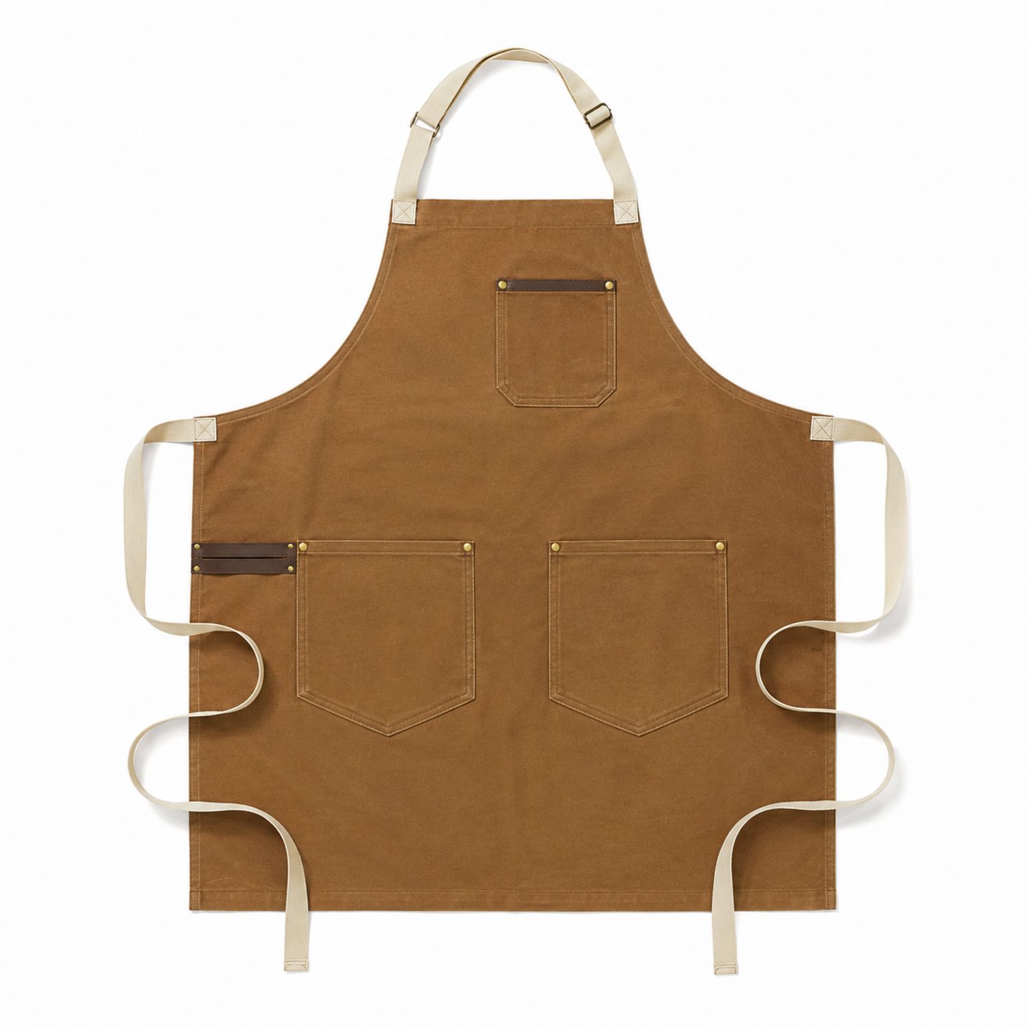 Braune Küchenschürze mit Verstellbarem Riemen und Taschen