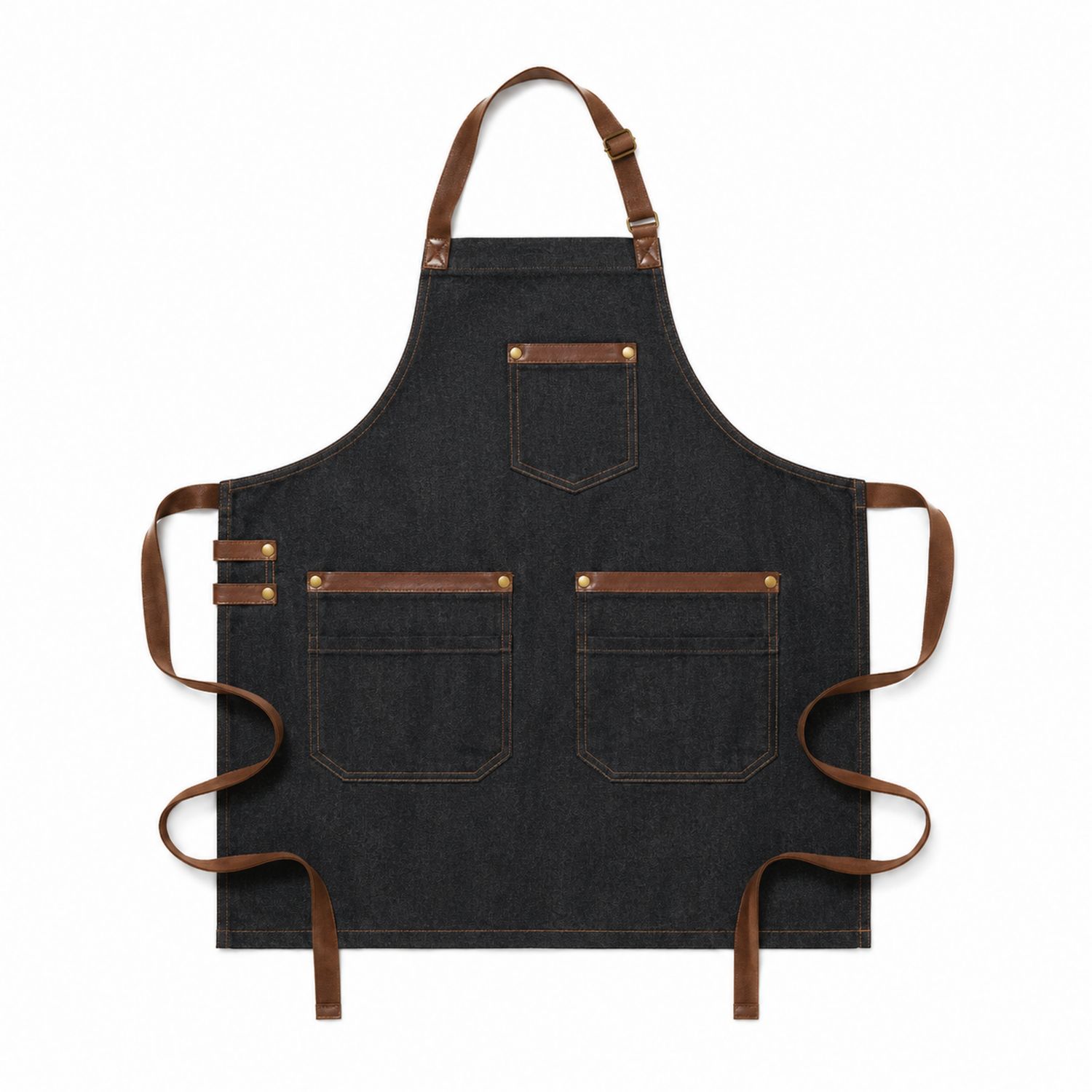 Verstellbare Denim Küchenschürze mit Taschen in Dunkelblau/Braun