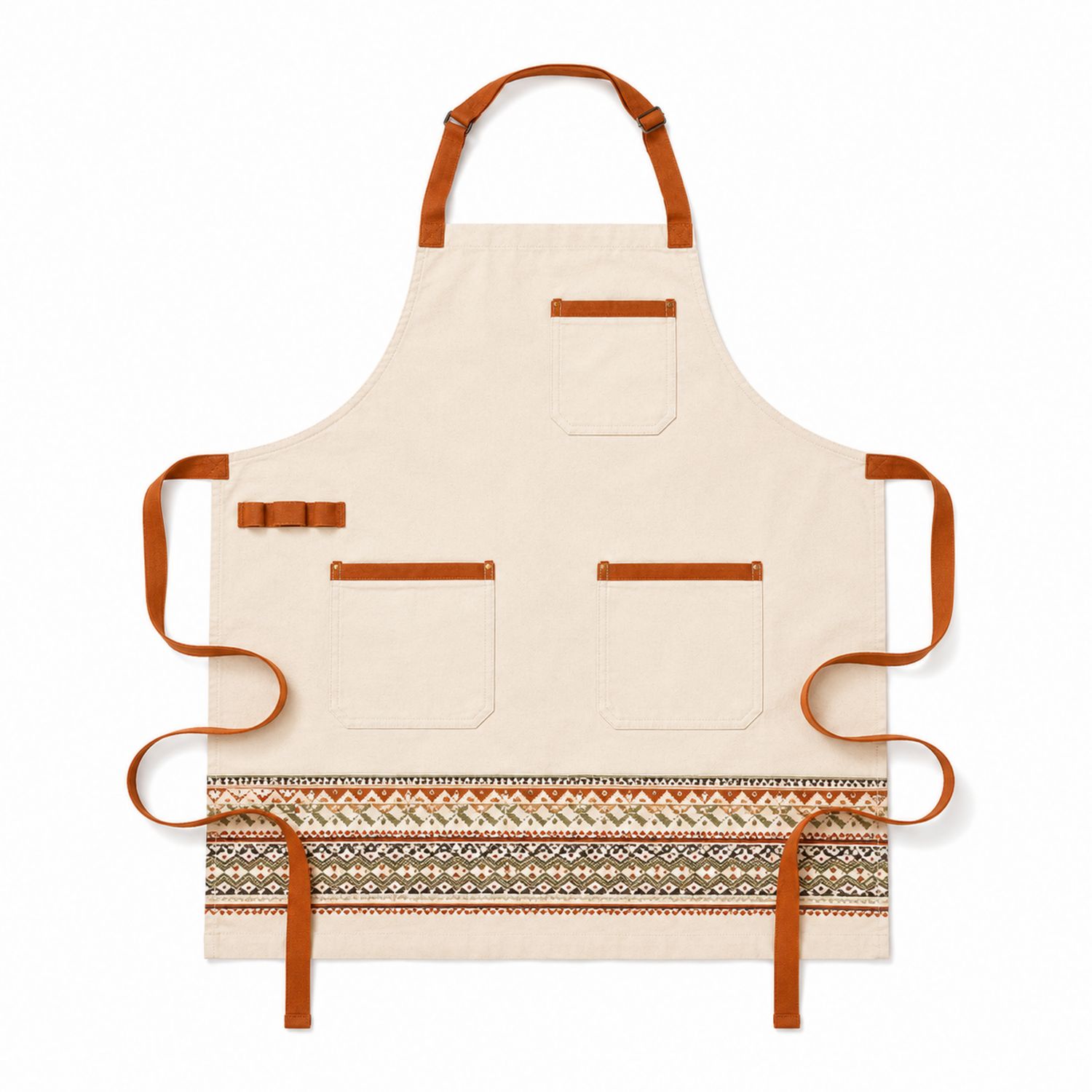 Beige Schürze mit Ethno-Muster und Verstellbarer Nackenschlaufe