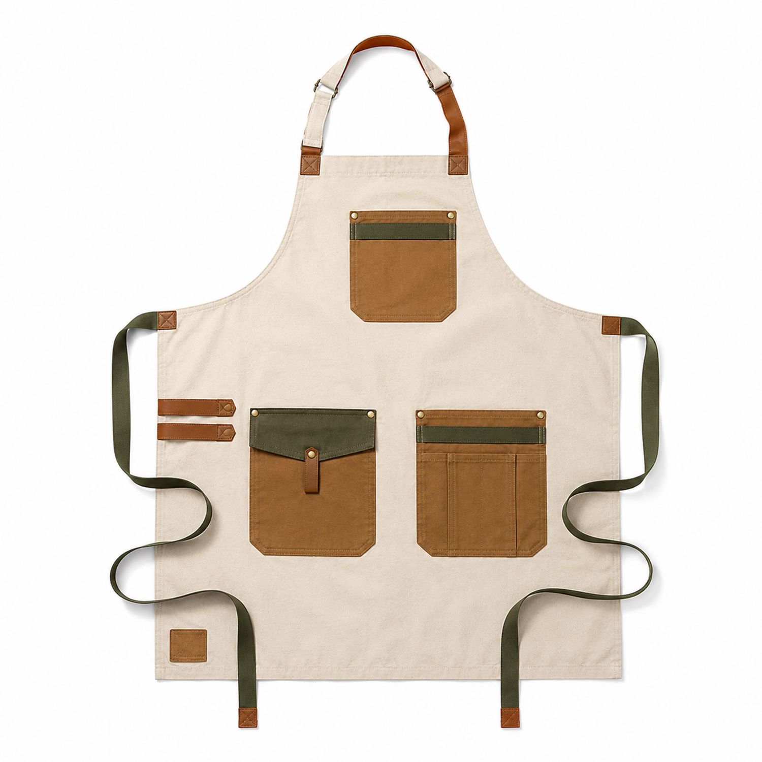 Verstellbare Küchenschürze mit Taschen Beige, Braun und Grün