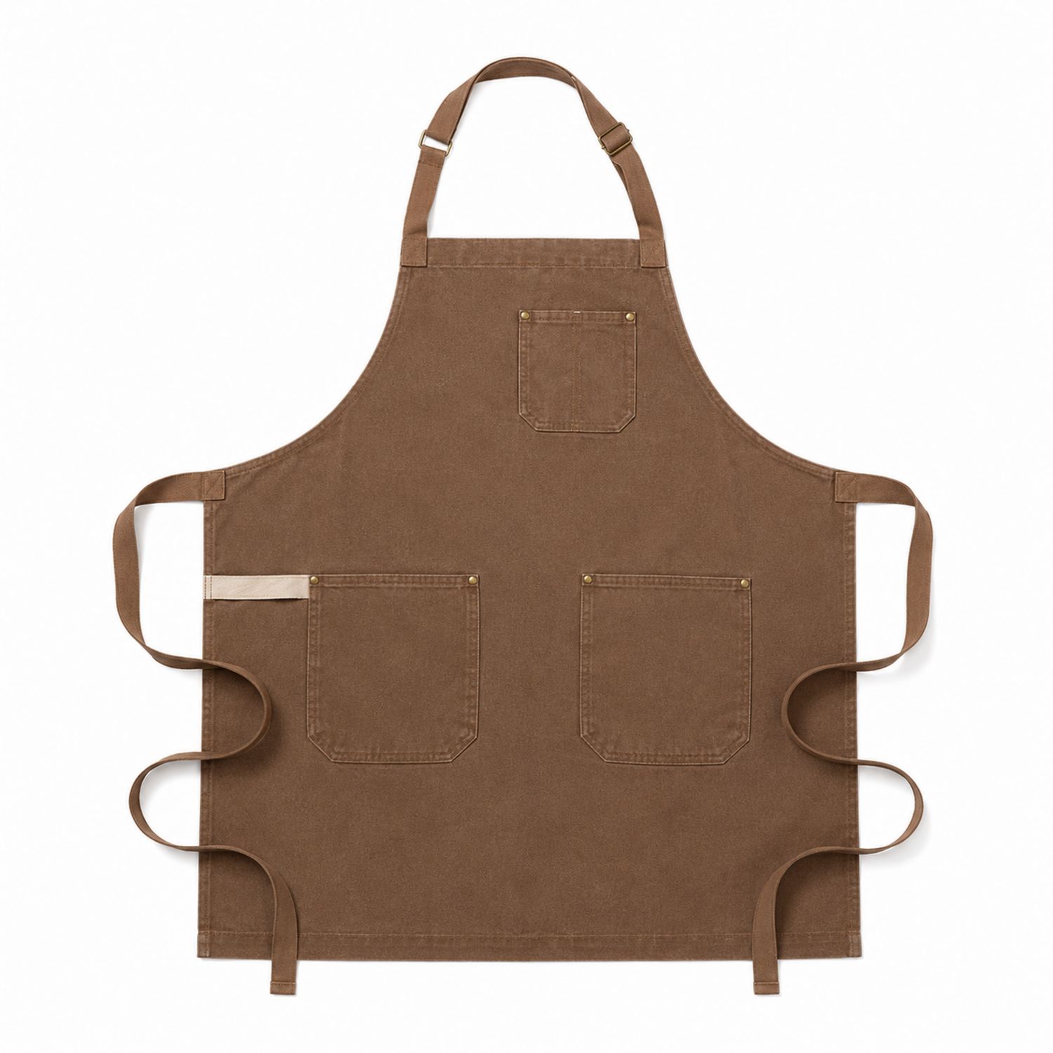 Unisex Schürze Braun mit Verstellbaren Trägern und Drei Taschen