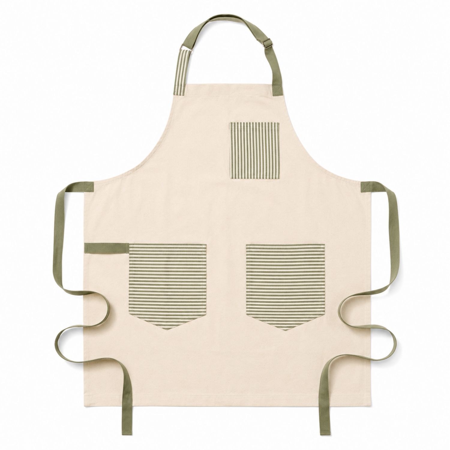 Beige-Grüne Verstellbare Küchenschürze mit Streifen und Taschen