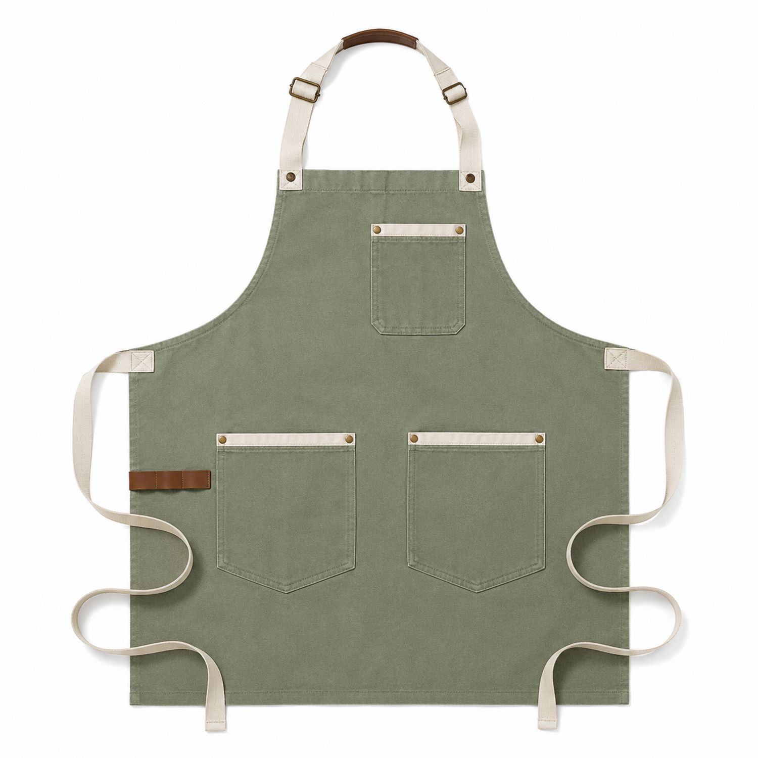 Unisex Küchenschürze Olivgrün mit Taschen und Verstellbarem Nackenband