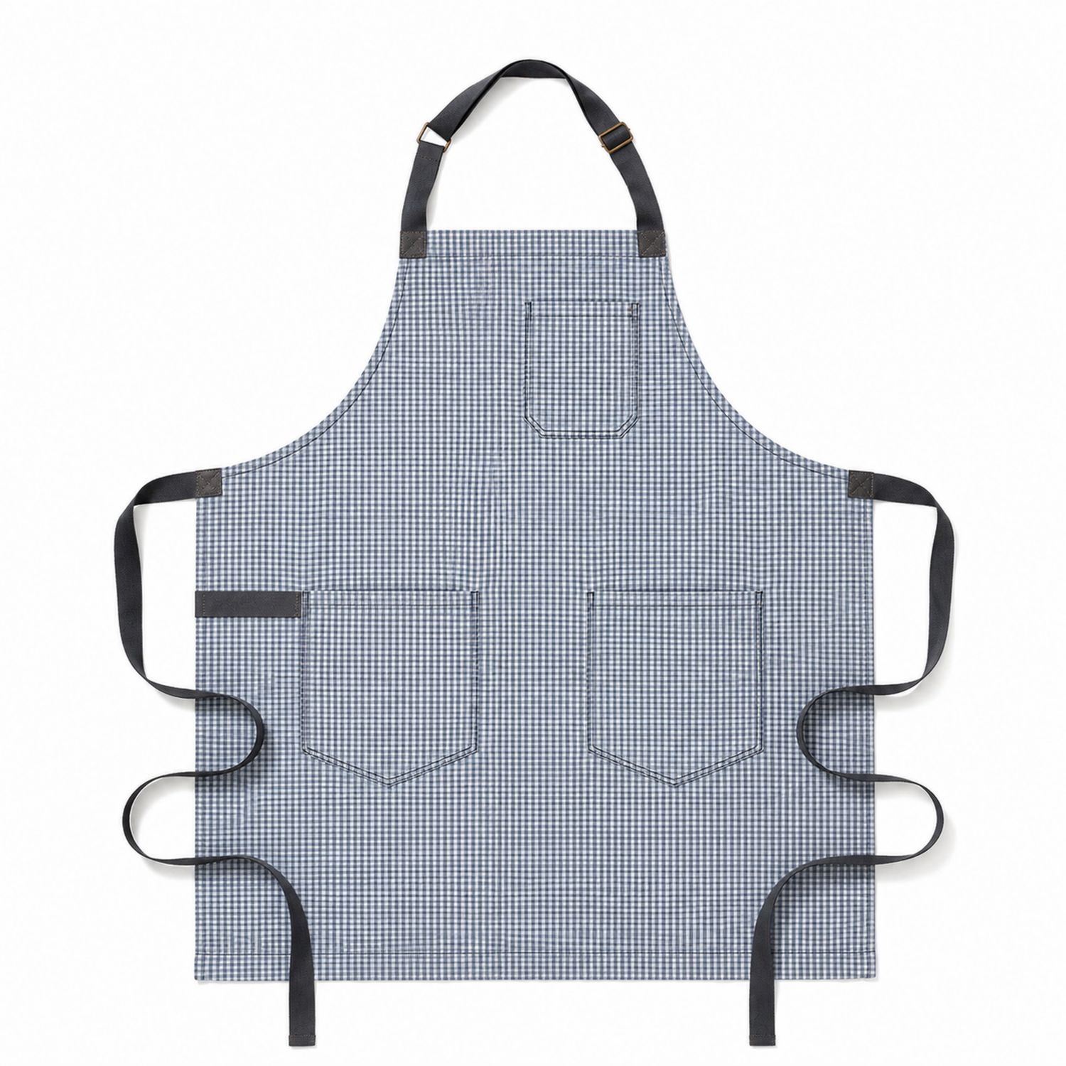 Verstellbare karierte Küchenschürze Blau/Weiß mit Taschen