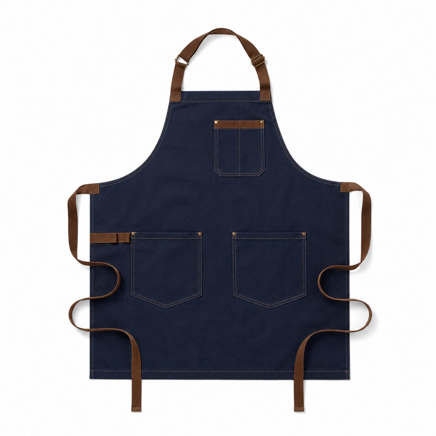 Dunkelblaue Küchenschürze mit Taschen und verstellbarem Nackenriemen
