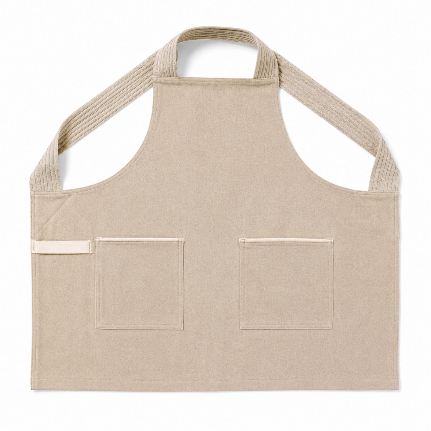 Beige Schürze mit Zwei Taschen und Breiten Trägern
