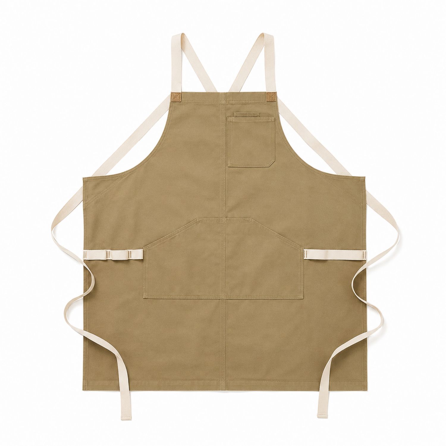 Khaki Schürze mit Verstellbarem Nackenband und Tasche
