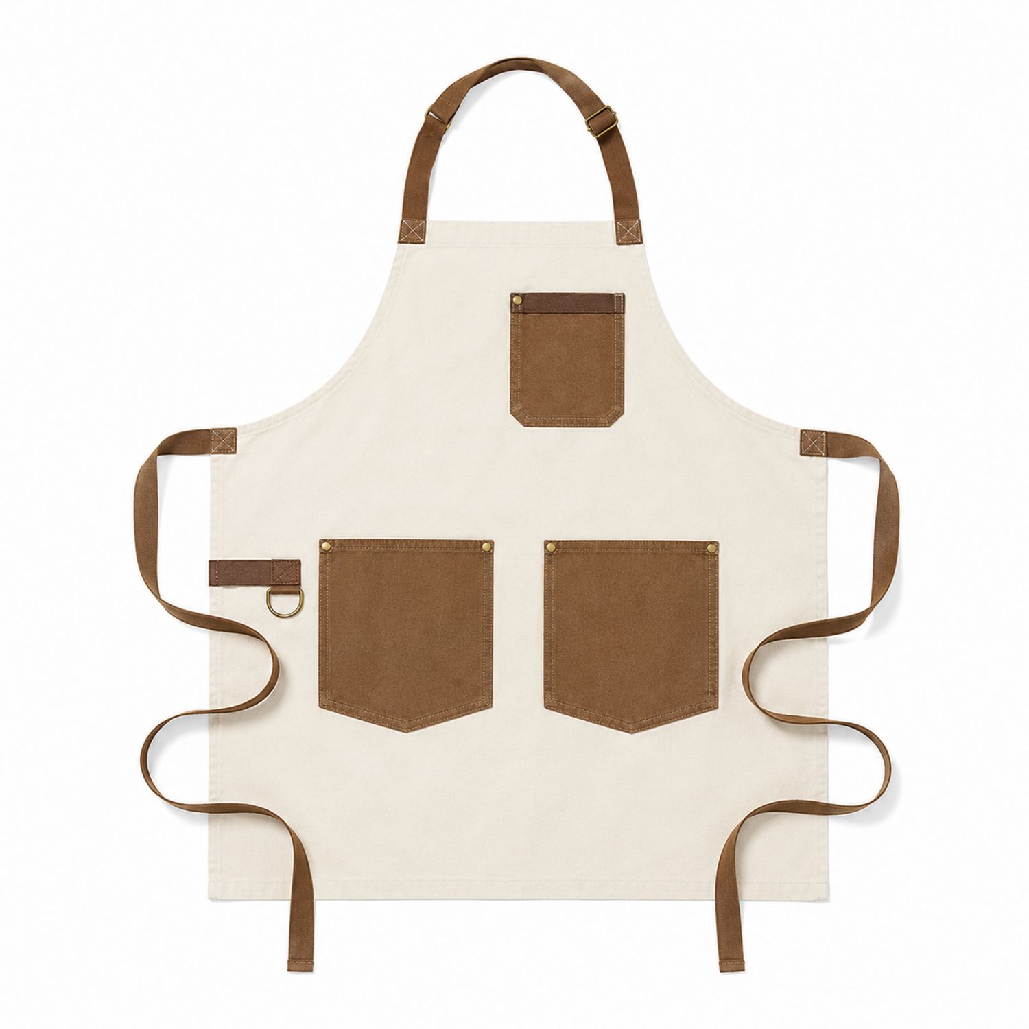 Unisex Schürze mit verstellbarem Nackenriemen und Taschen Beige/Braun