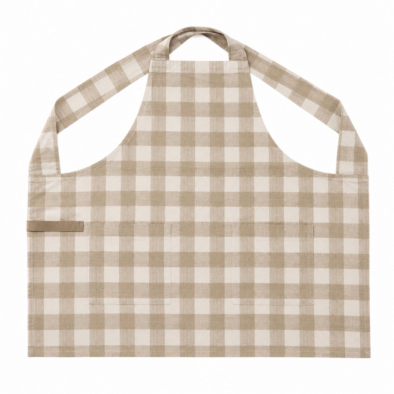 Küchenschürze Beige Kariert mit Taschen 80x70 cm