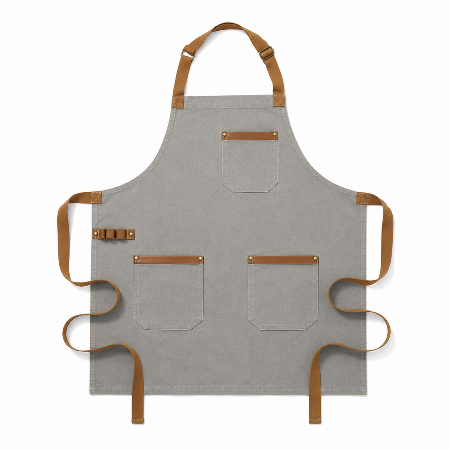 Verstellbare Graue Küchenschürze mit Taschen und Lederdetails