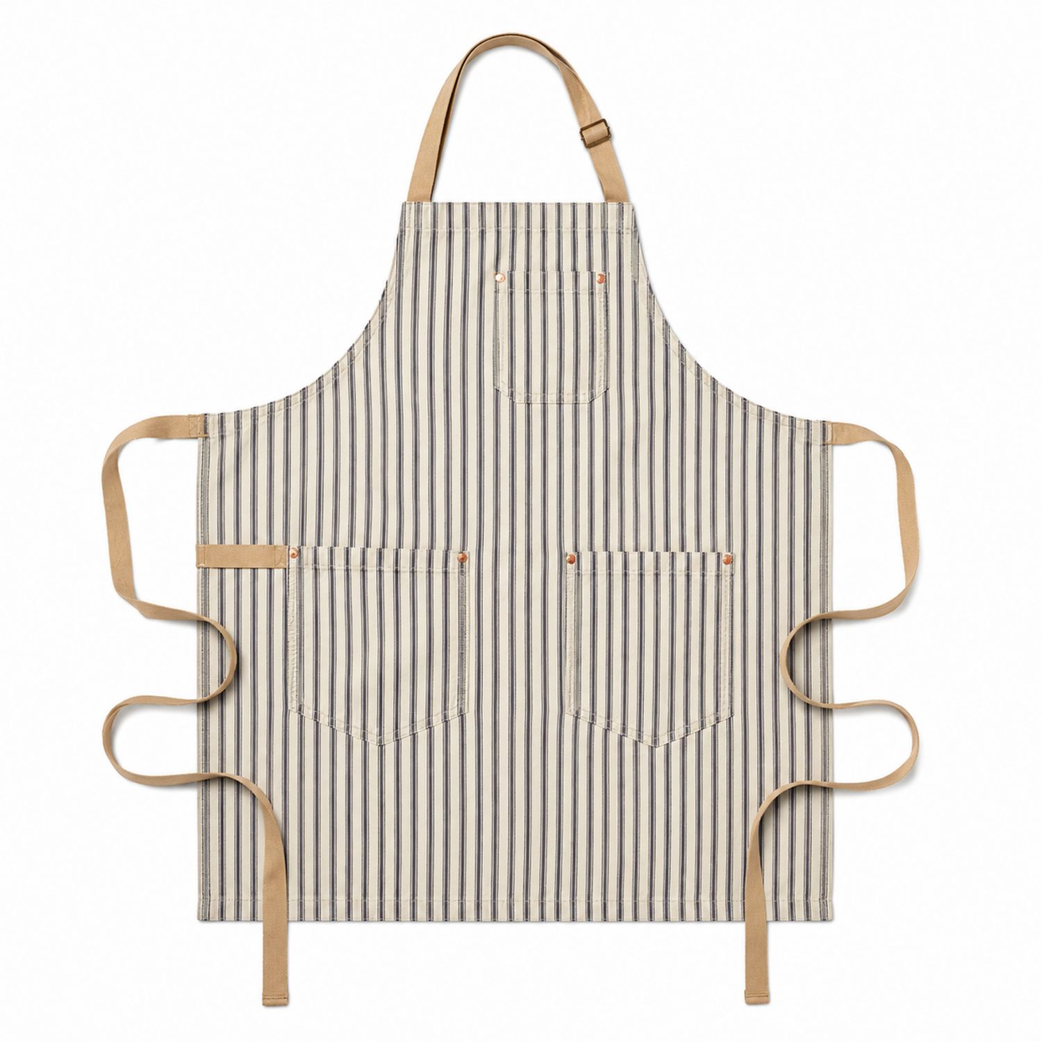 Verstellbare gestreifte Küchenschürze Beige/Blau mit Taschen